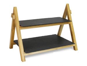 Holz und Schiefer Etagere 2-stufig H 30 cm