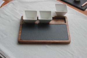 Tablett aus Holz und Schiefer 20,5x28 cm