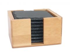8x Schiefer Untersetzer quadratisch im Halter